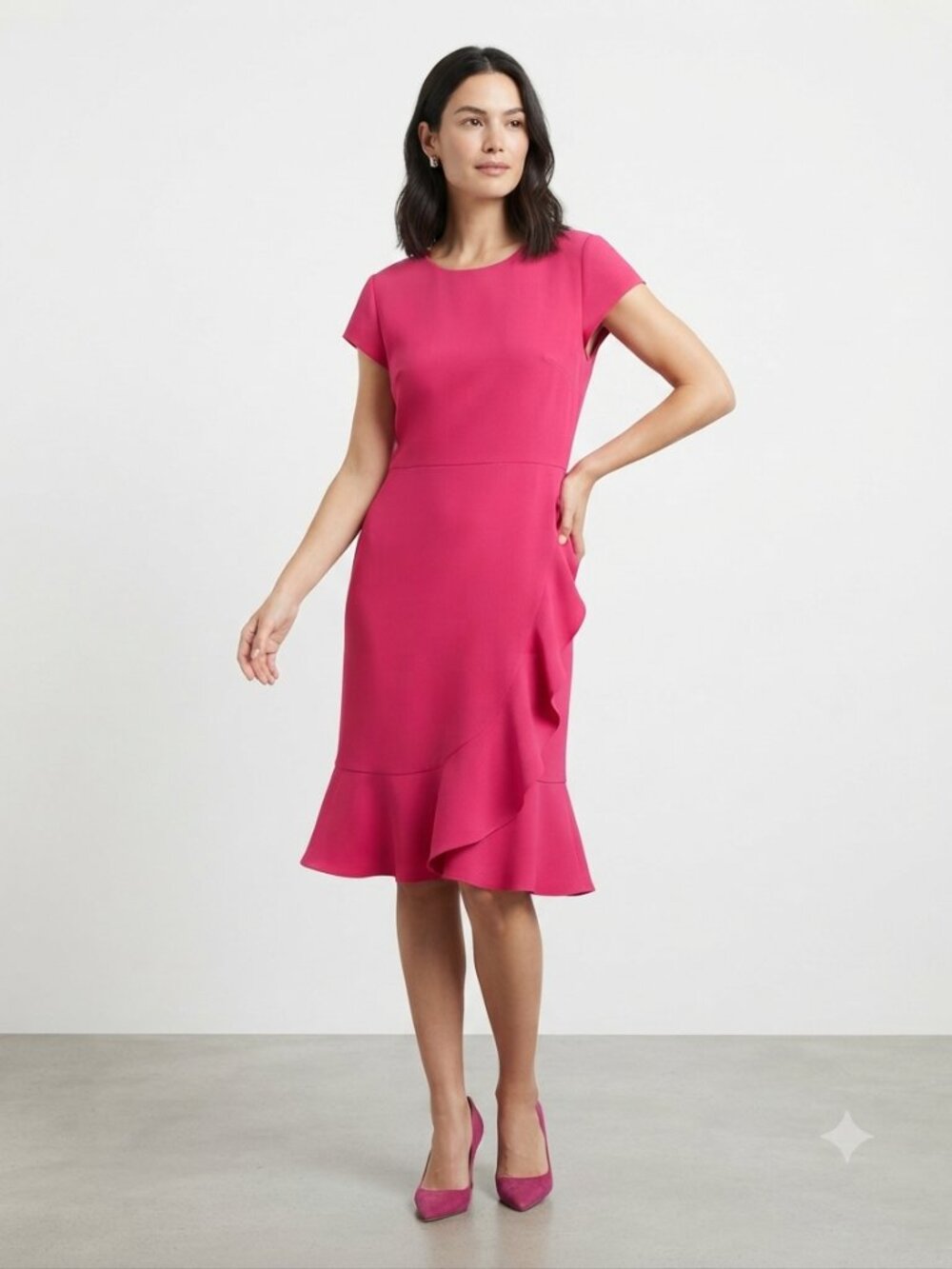 KARL LAGERFELD PINK RUFFLE SHEATH DRESS - 6